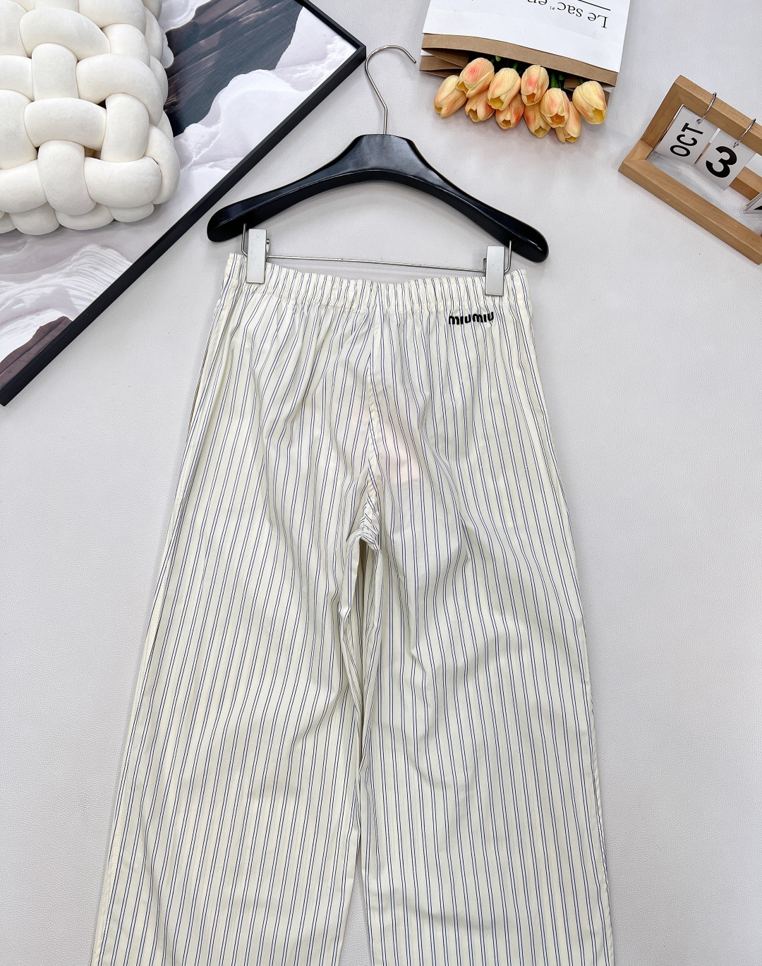 🆕Miumiu2025新款全棉条纹长裤，定制YB进口棉府绸材质，质感光泽高级，垂顺有型，直筒长裤版型，立
