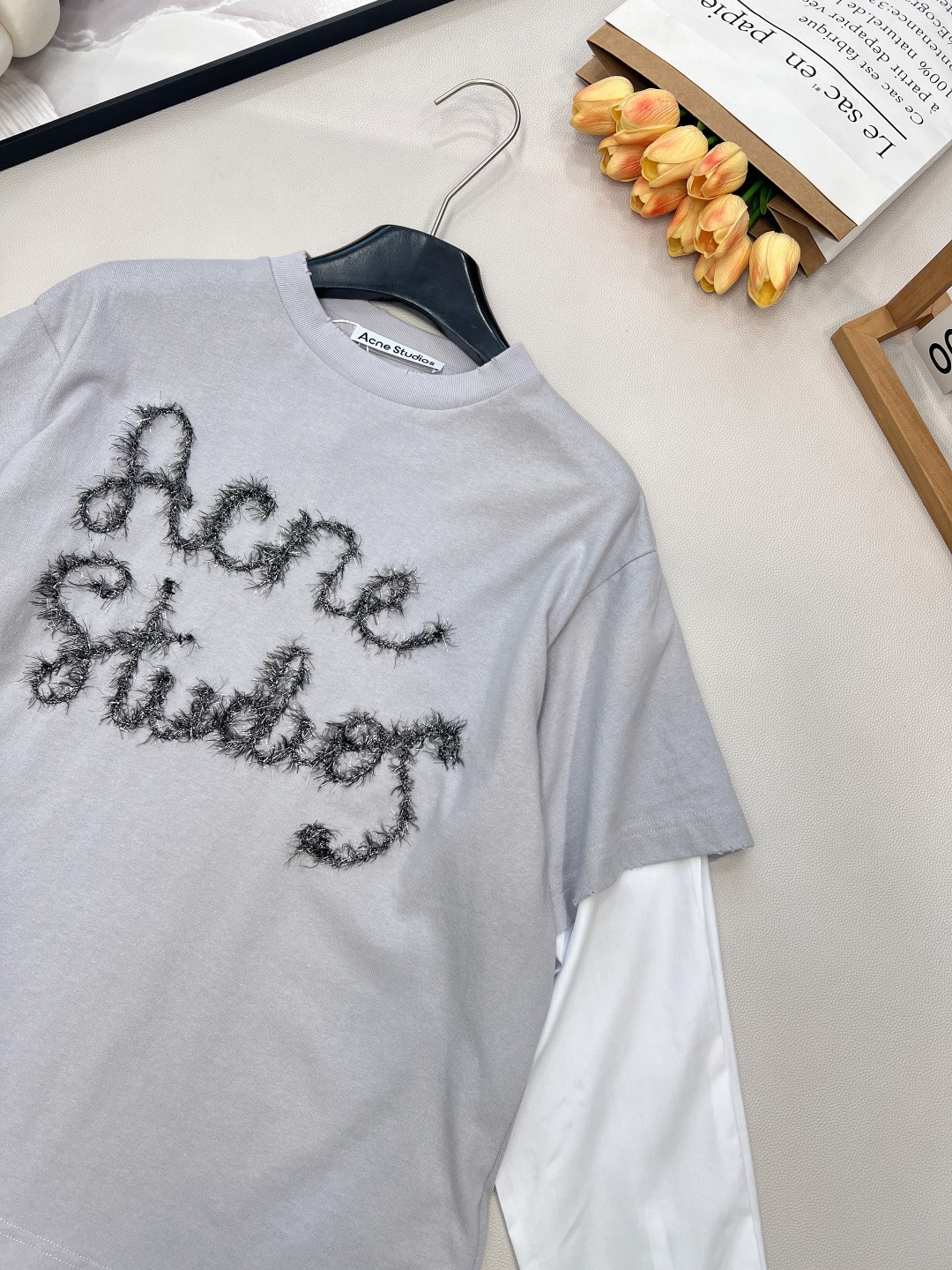 🆕Acne studios2025新款假两件撞色全棉长袖定制YB斜纹全棉材质，透气舒适，质感十足，假两件