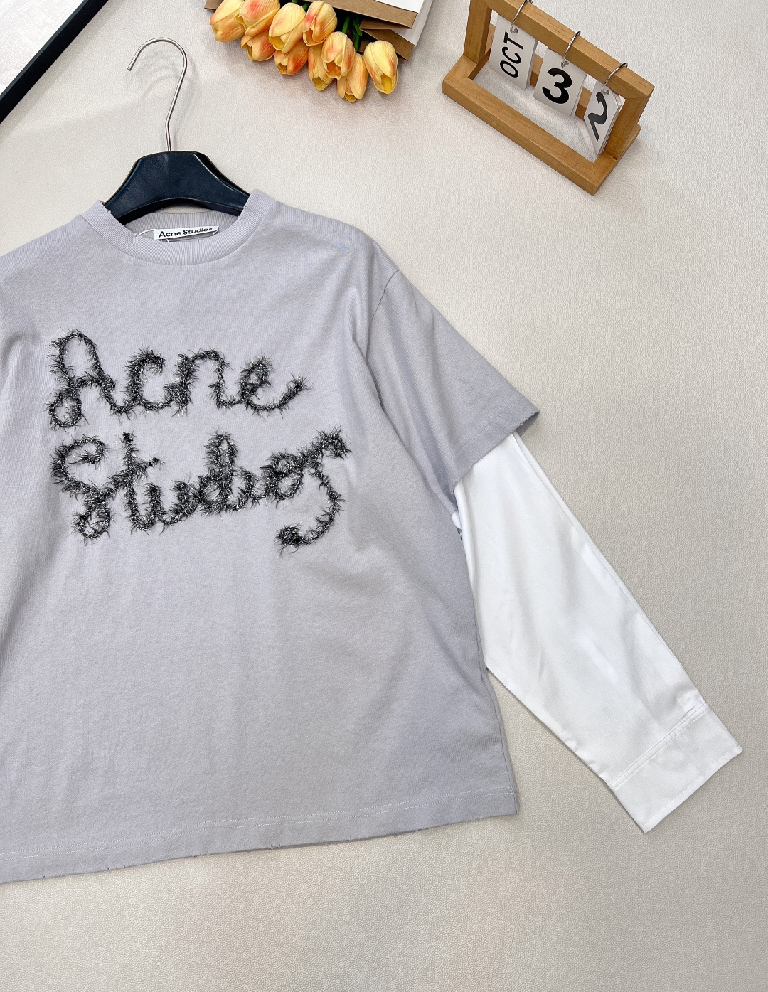 🆕Acne studios2025新款假两件撞色全棉长袖定制YB斜纹全棉材质，透气舒适，质感十足，假两件