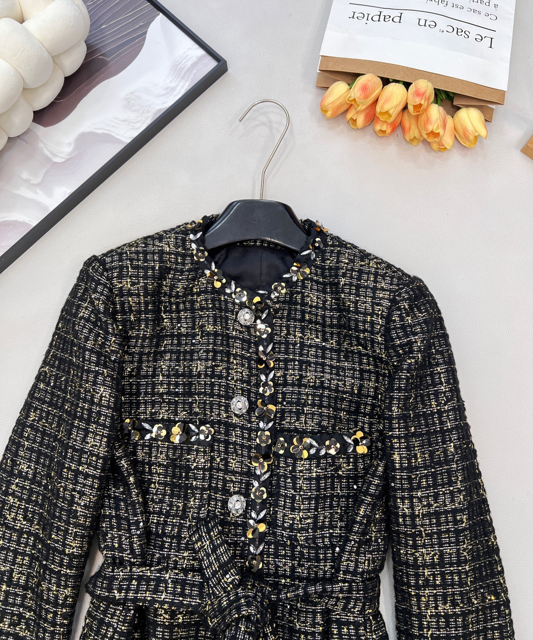 🆕Chanel2025新款圆领洋装钉珠亮片捆边外套定制YB进口粗纺羊毛呢材质 质感高级 品相十足 圆领洋