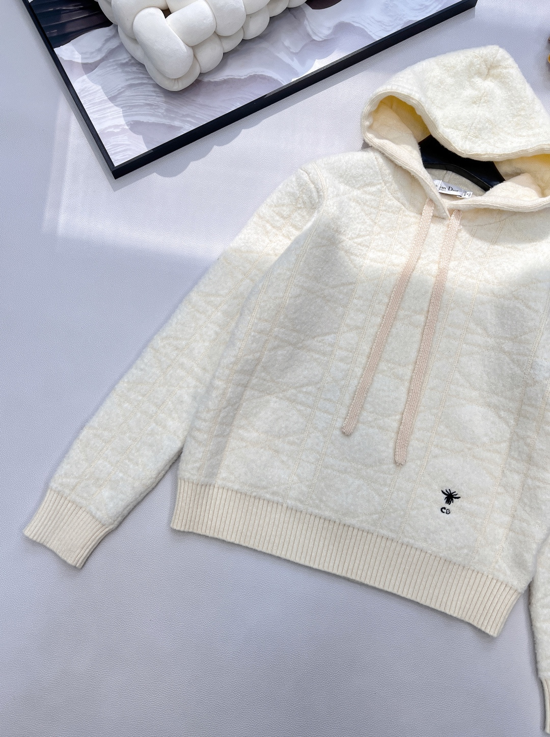 🆕Dior 2025新款小蜜蜂刺绣连帽针织长袖上衣，软乎乎毛绒质感，如云朵般贴肤，自穿即享暖意包裹，是秋