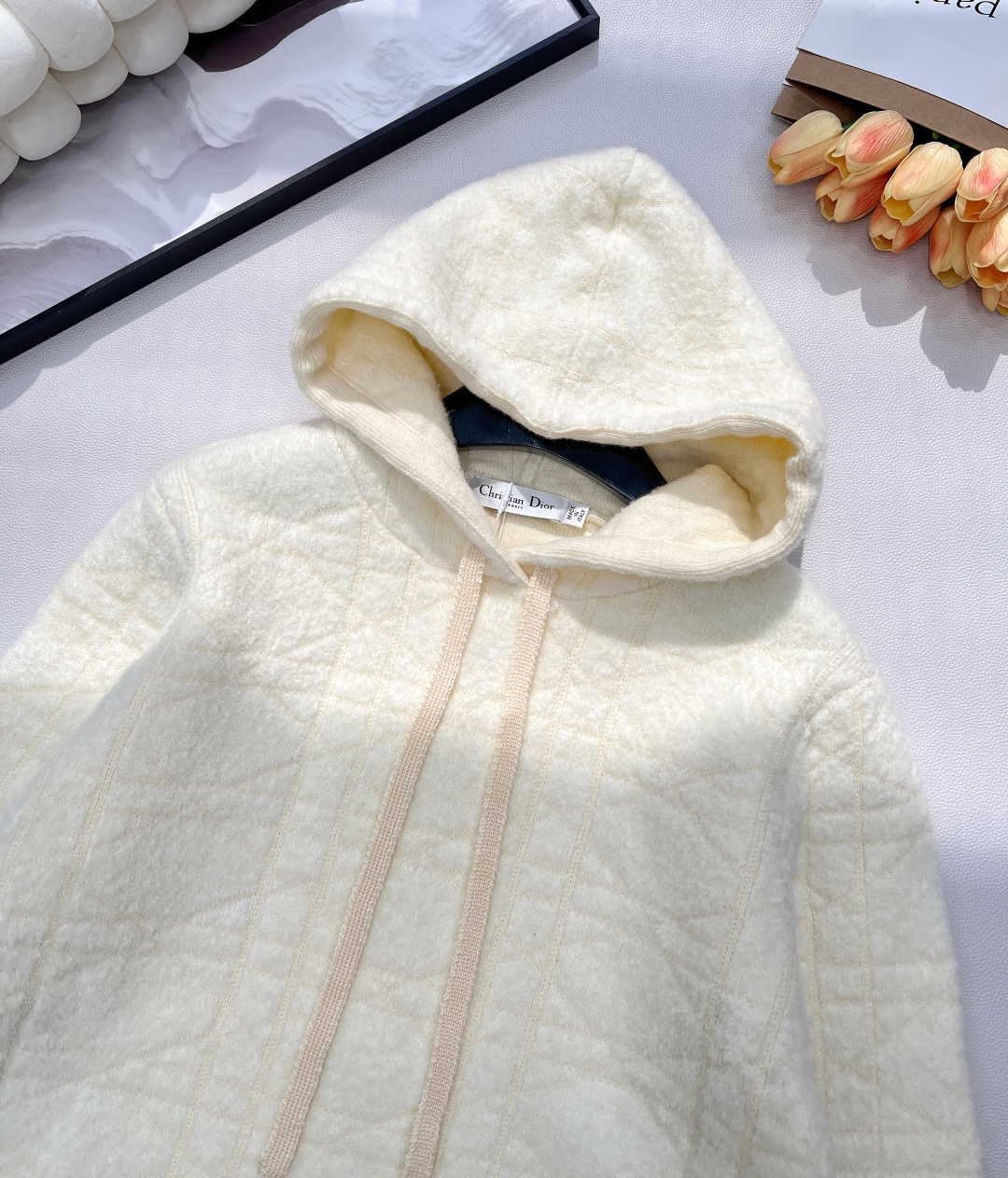 🆕Dior 2025新款小蜜蜂刺绣连帽针织长袖上衣，软乎乎毛绒质感，如云朵般贴肤，自穿即享暖意包裹，是秋