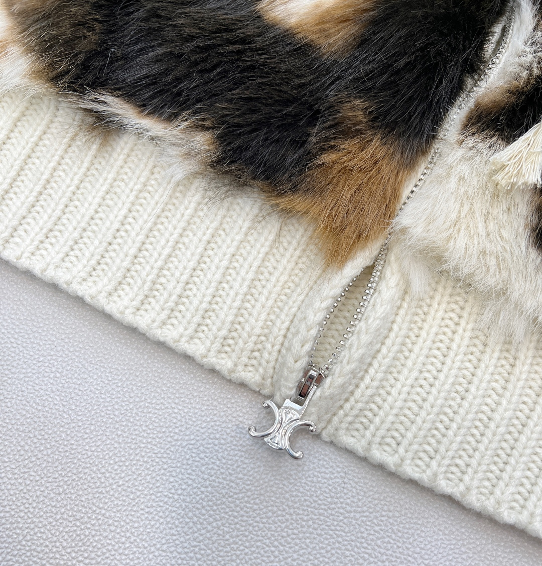 🆕CELINE新款连帽长袖针织衫，皮草拼接针织，奢感与温度的冬日狂想，复古赛琳的极简基因撞上皮草的奢美质