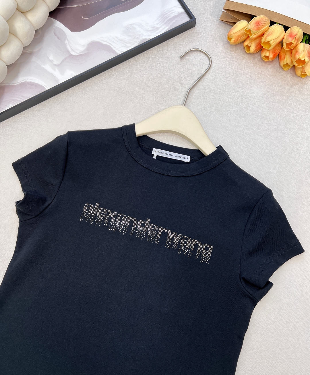 🆕Alexander Wang26SS春夏新款字母烫钻弹力休闲潮流短袖T恤▪️高品质弹力软糯面料，弹力很