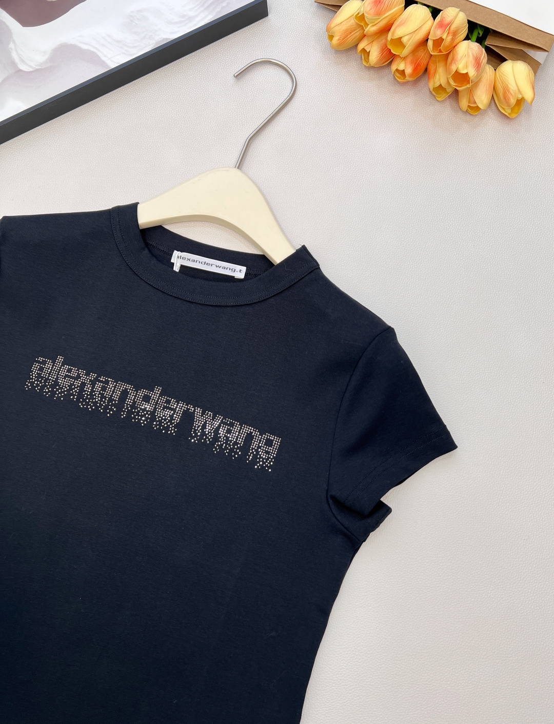 🆕Alexander Wang26SS春夏新款字母烫钻弹力休闲潮流短袖T恤▪️高品质弹力软糯面料，弹力很