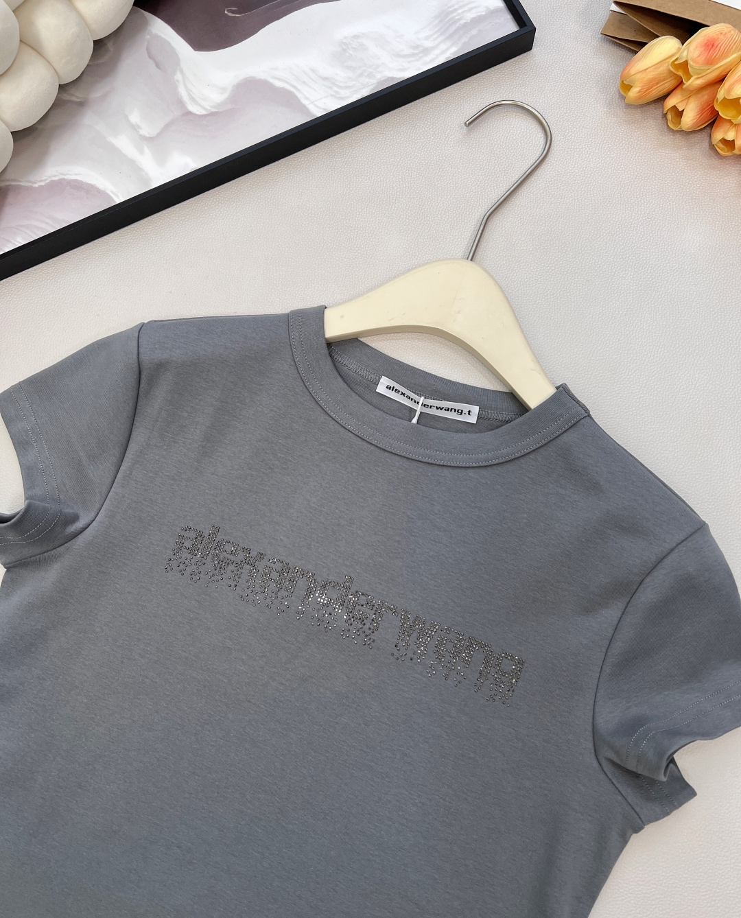 🆕Alexander Wang26SS春夏新款字母烫钻弹力休闲潮流短袖T恤▪️高品质弹力软糯面料，弹力很