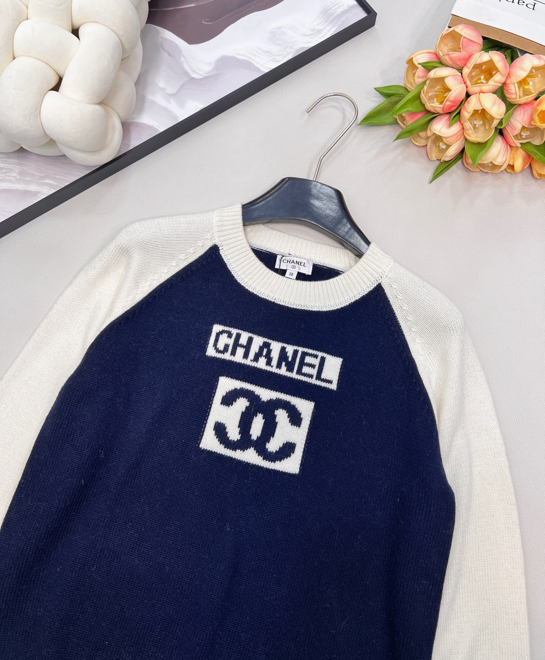 🆕 CHANEL 拼色立体提花logo羊毛针织衫正中间立体logo提花 休闲百搭气质小香风针织上衣！与颜