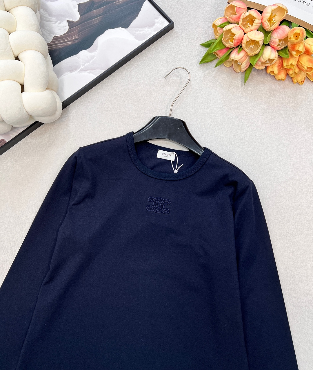 🆕Celine2025新款圆领刺绣全棉长袖T恤，定制YB原生全棉材质，德国进口机器打造，超密度处理，质感