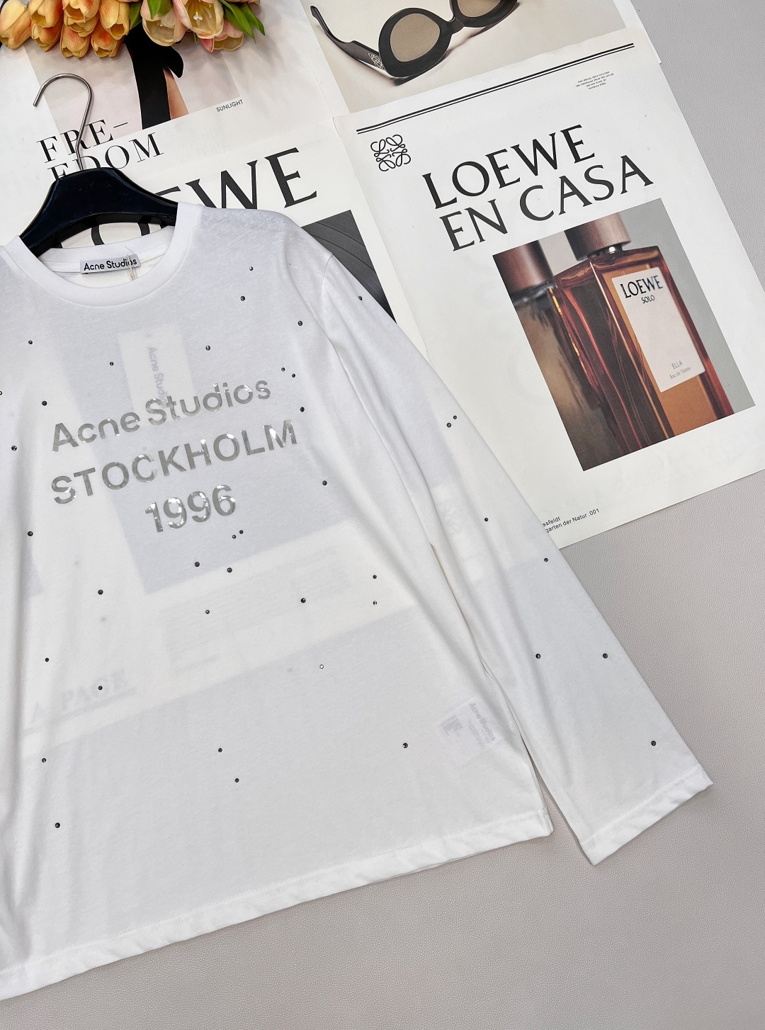 🆕 ACNE STUDIO 银标字母印花+满天星水钻长袖T恤银色字母印花是很有光泽很有质感的 满满的风格