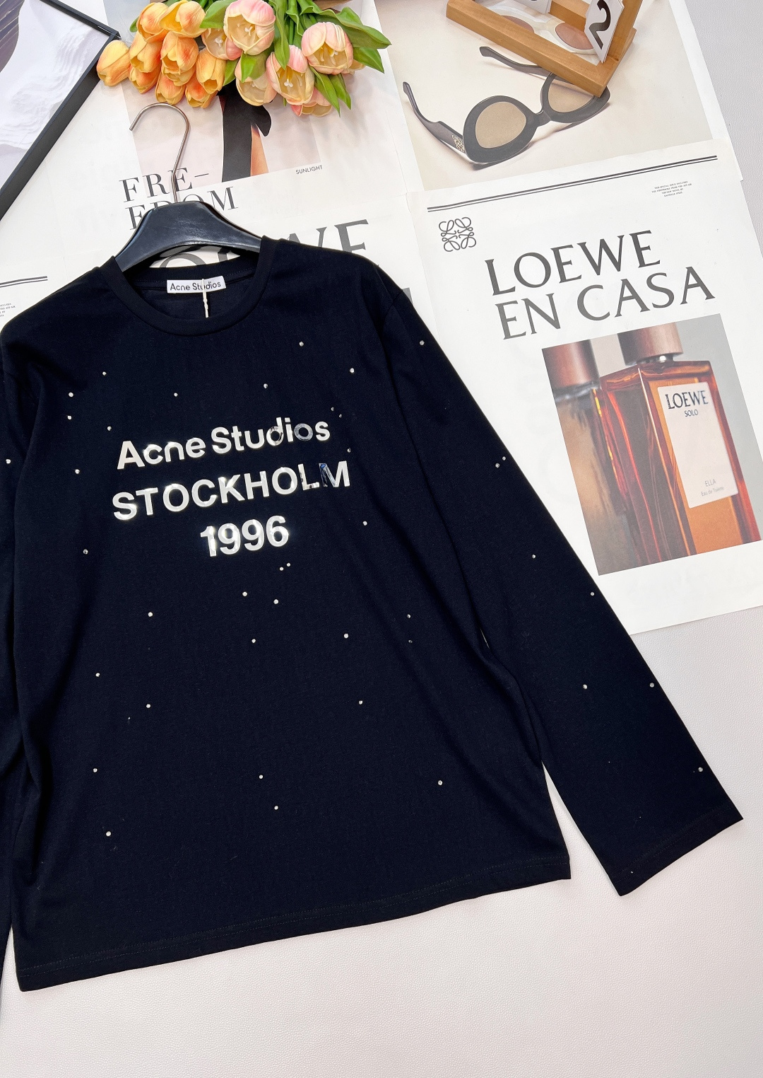 🆕 ACNE STUDIO 银标字母印花+满天星水钻长袖T恤银色字母印花是很有光泽很有质感的 满满的风格