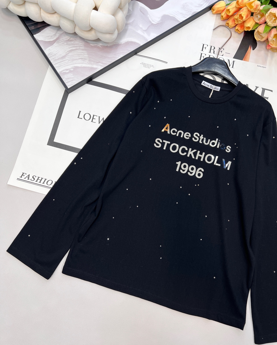 🆕 ACNE STUDIO 银标字母印花+满天星水钻长袖T恤银色字母印花是很有光泽很有质感的 满满的风格