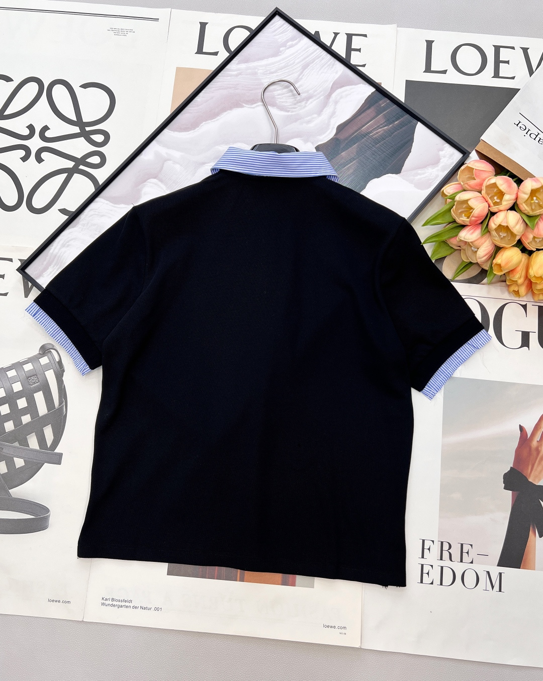 🆕 MIUMIU 细条纹拼接翻领假两件短袖polo衫💃miu里miu气的学院风系列 👩‍🎓学院风Polo