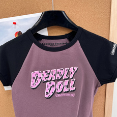 🆕 CHROME HEARTS克罗心Deadly Doll美式拼色修身T恤【暗夜拼色,颠覆视觉】小短款修 🆕 CHROME HEARTS克罗心Deadly Doll美式拼色修身T恤【暗夜拼色,颠覆视觉】小短款修