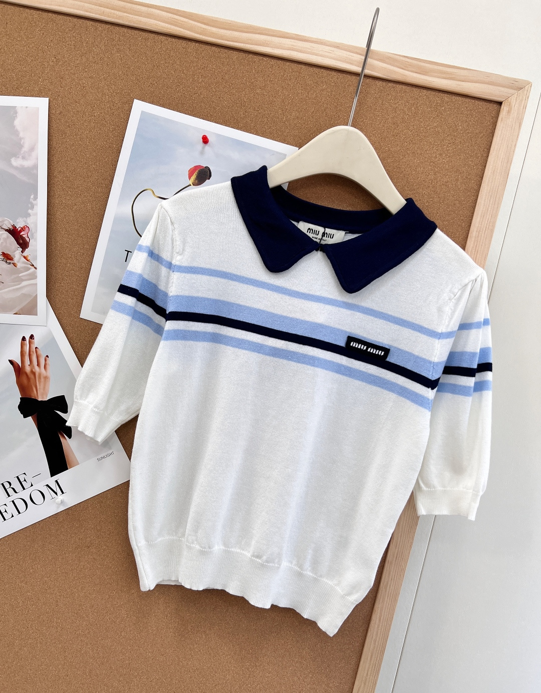 🆕MIU MIU26早春Miu系学院风娃娃领针织短袖 减龄拼色娃娃领，复古学院氛围拉满，温柔又俏皮胸前撞