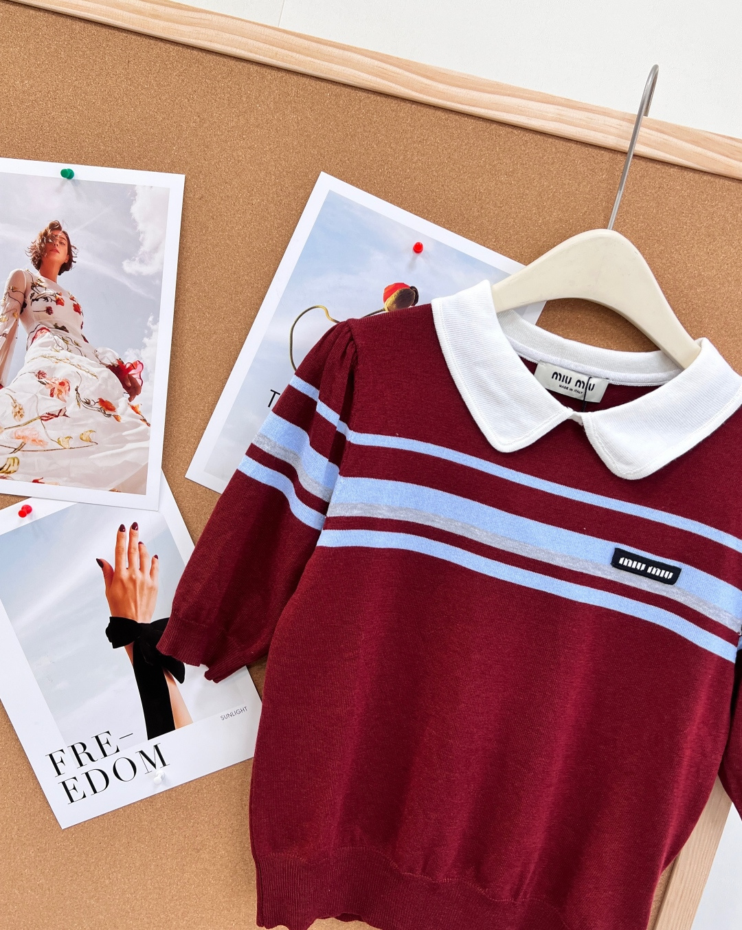 🆕MIU MIU26早春Miu系学院风娃娃领针织短袖 减龄拼色娃娃领，复古学院氛围拉满，温柔又俏皮胸前撞