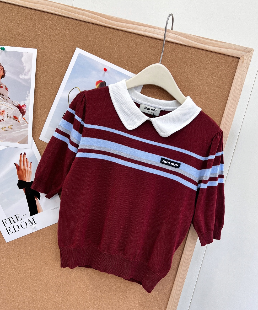 🆕MIU MIU26早春Miu系学院风娃娃领针织短袖 减龄拼色娃娃领，复古学院氛围拉满，温柔又俏皮胸前撞