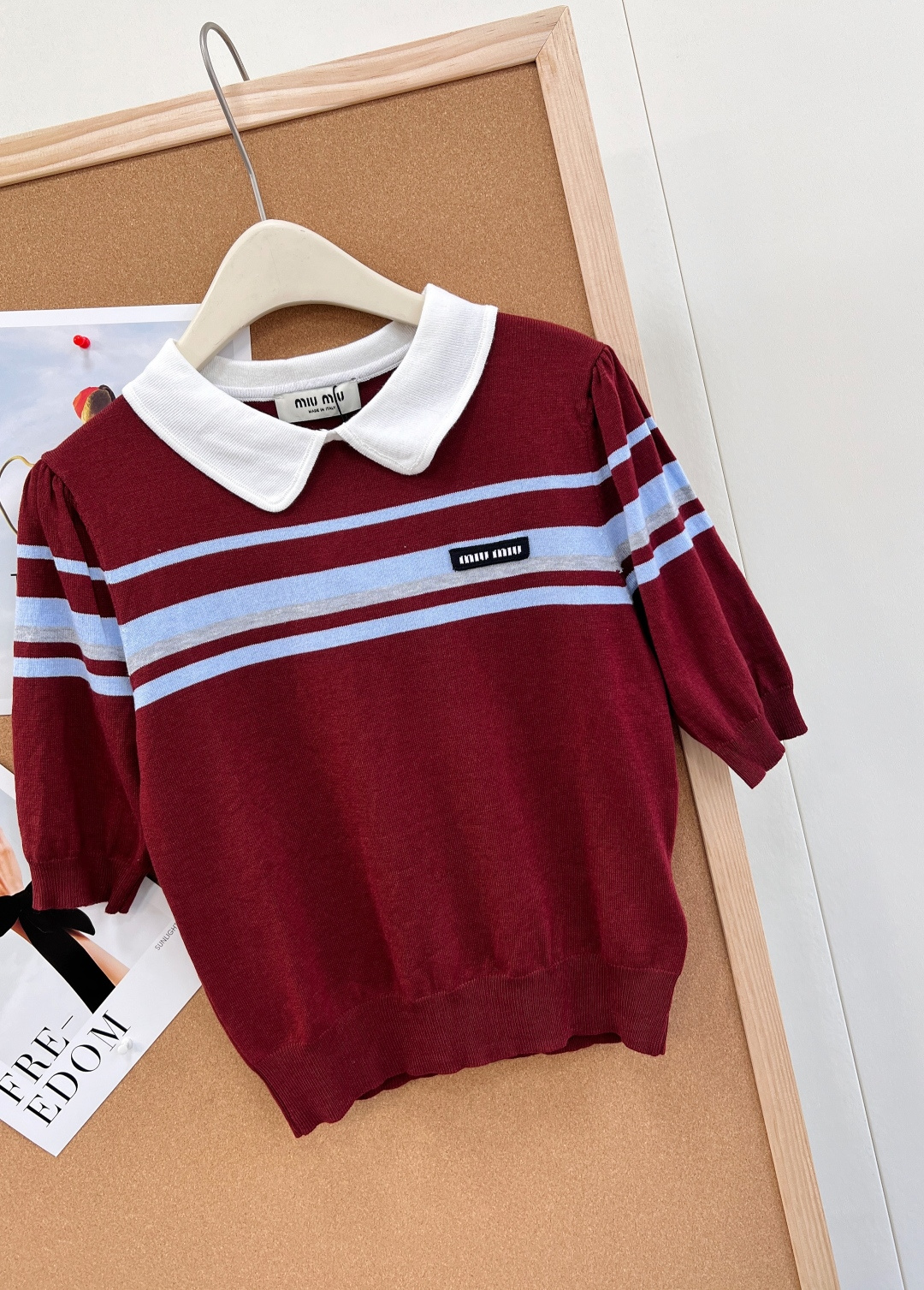 🆕MIU MIU26早春Miu系学院风娃娃领针织短袖 减龄拼色娃娃领，复古学院氛围拉满，温柔又俏皮胸前撞