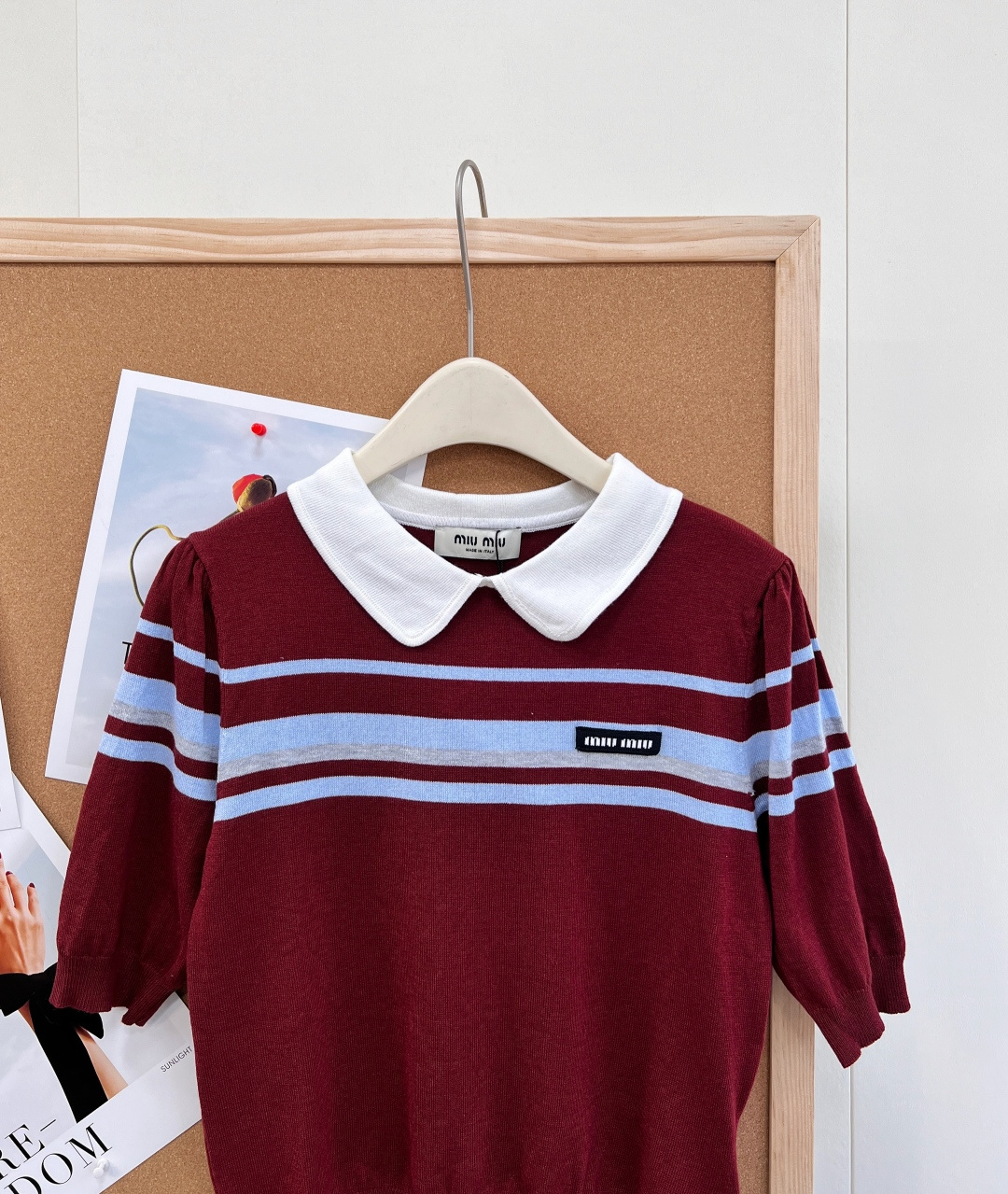 🆕MIU MIU26早春Miu系学院风娃娃领针织短袖 减龄拼色娃娃领，复古学院氛围拉满，温柔又俏皮胸前撞