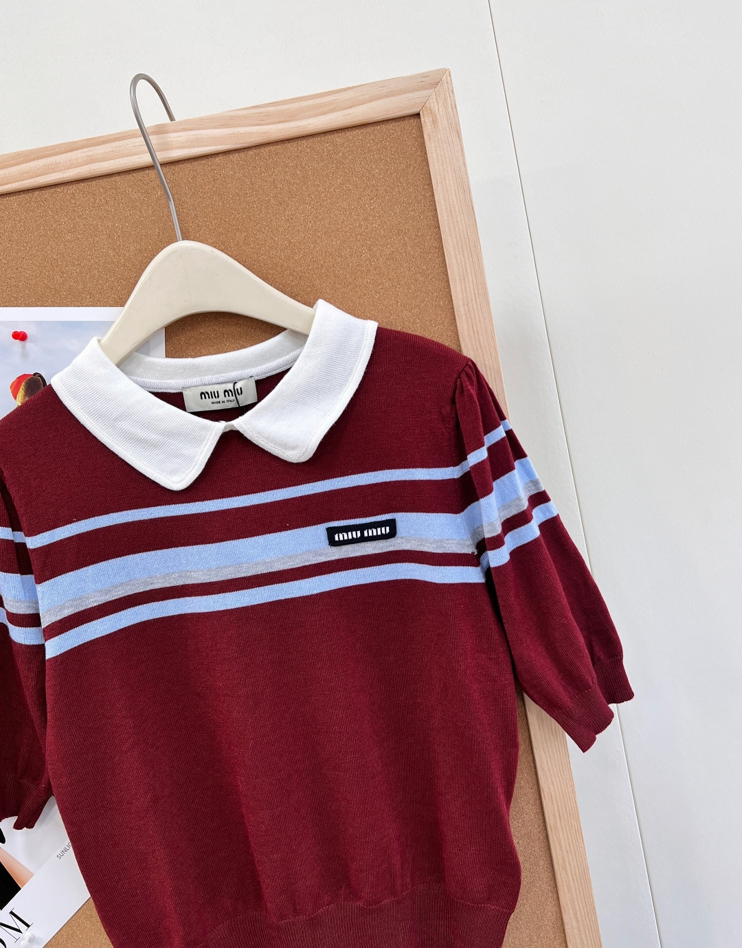 🆕MIU MIU26早春Miu系学院风娃娃领针织短袖 减龄拼色娃娃领，复古学院氛围拉满，温柔又俏皮胸前撞