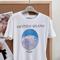 🆕Acne Studios✖️Pacifico Silano联名款蓝天白云印花修身短袖T恤白色底色上,椭 🆕Acne Studios✖️Pacifico Silano联名款蓝天白云印花修身短袖T恤白色底色上,椭