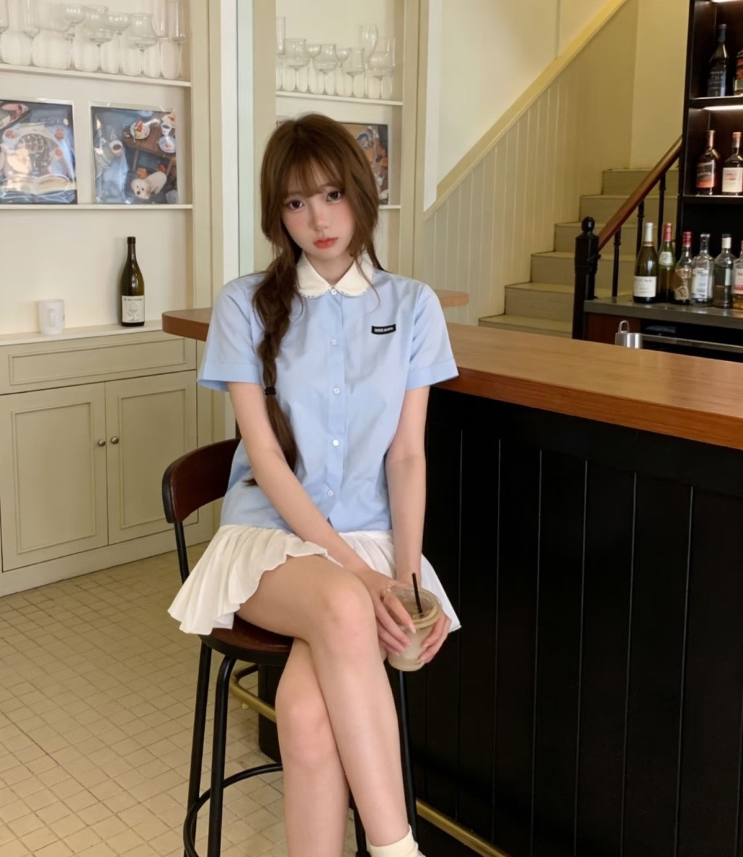 NO:871640,Who wears the sweet blue shirt, Korean preppy style,,shirts,19860909谁穿谁甜的蓝色衬衫 韩系学院风,,shirts,,Women's clothing