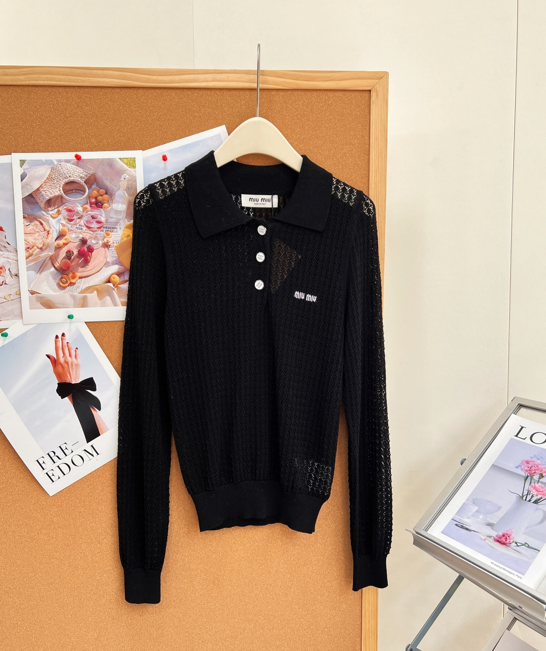🆕Miu Miu26早秋菱格镂空翻领Polo针织长袖，温柔学院千金风｜MiuMiu镂空菱格Polo针织衫，三色温柔色系任