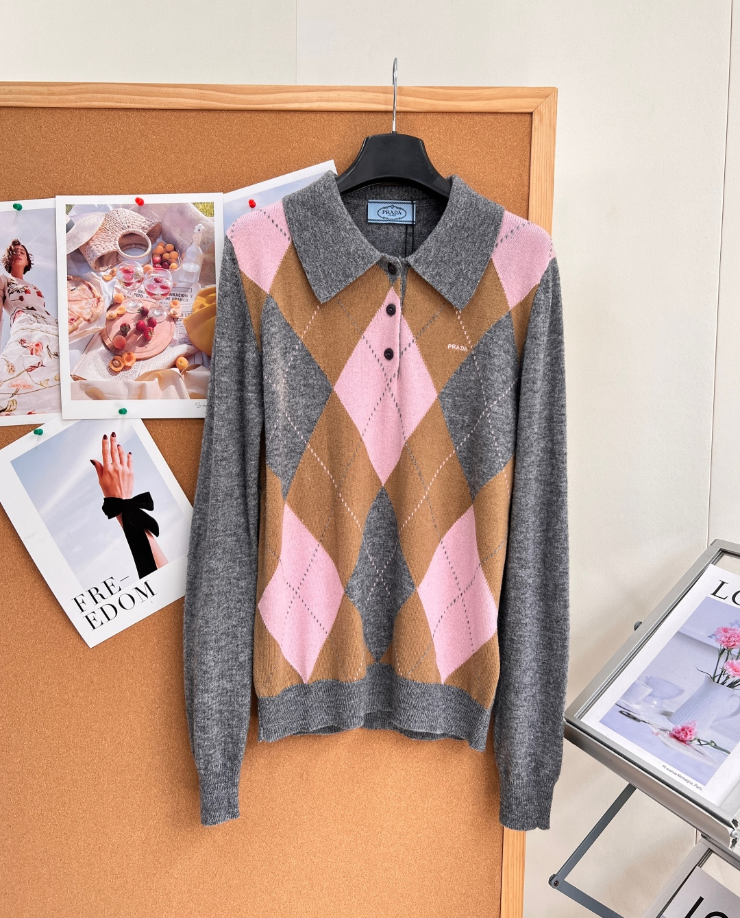 Prada Argyle Polo Sweater