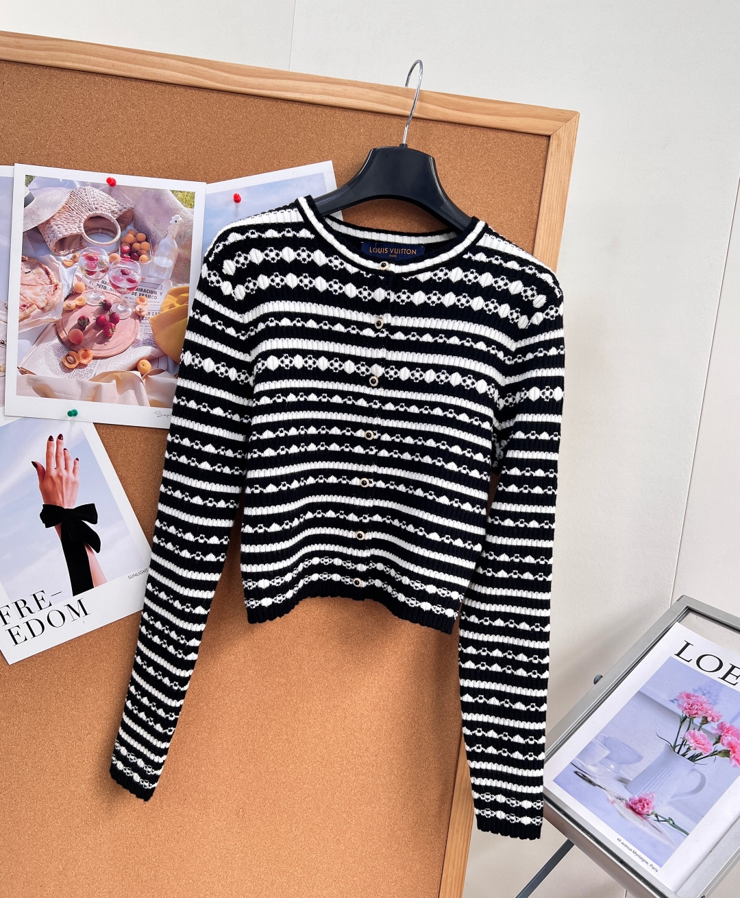 louis vuitton pearl striped knit cardigan