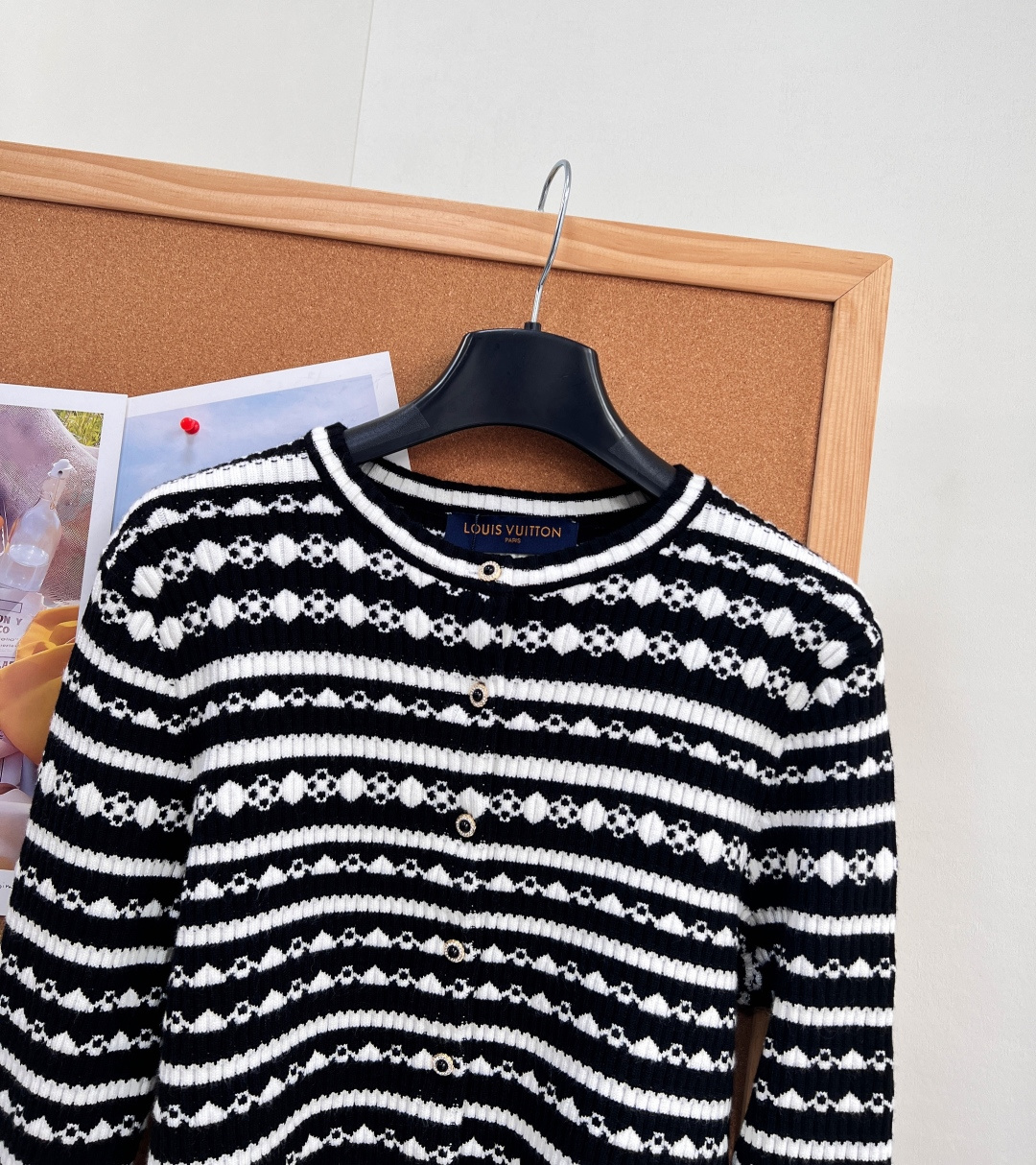 louis vuitton pearl striped knit cardigan