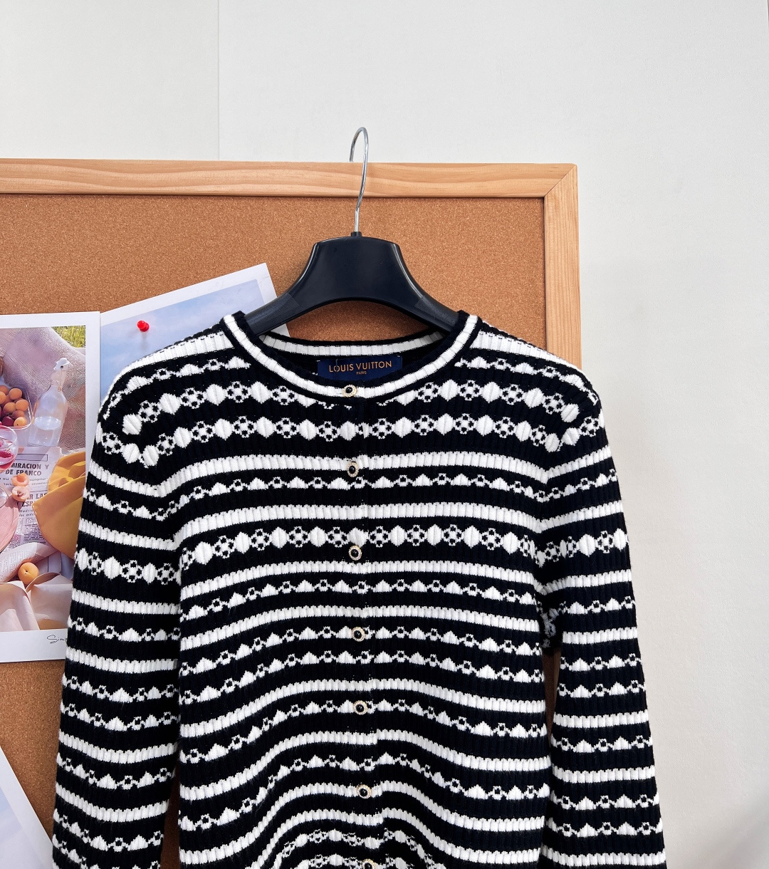 louis vuitton pearl striped knit cardigan
