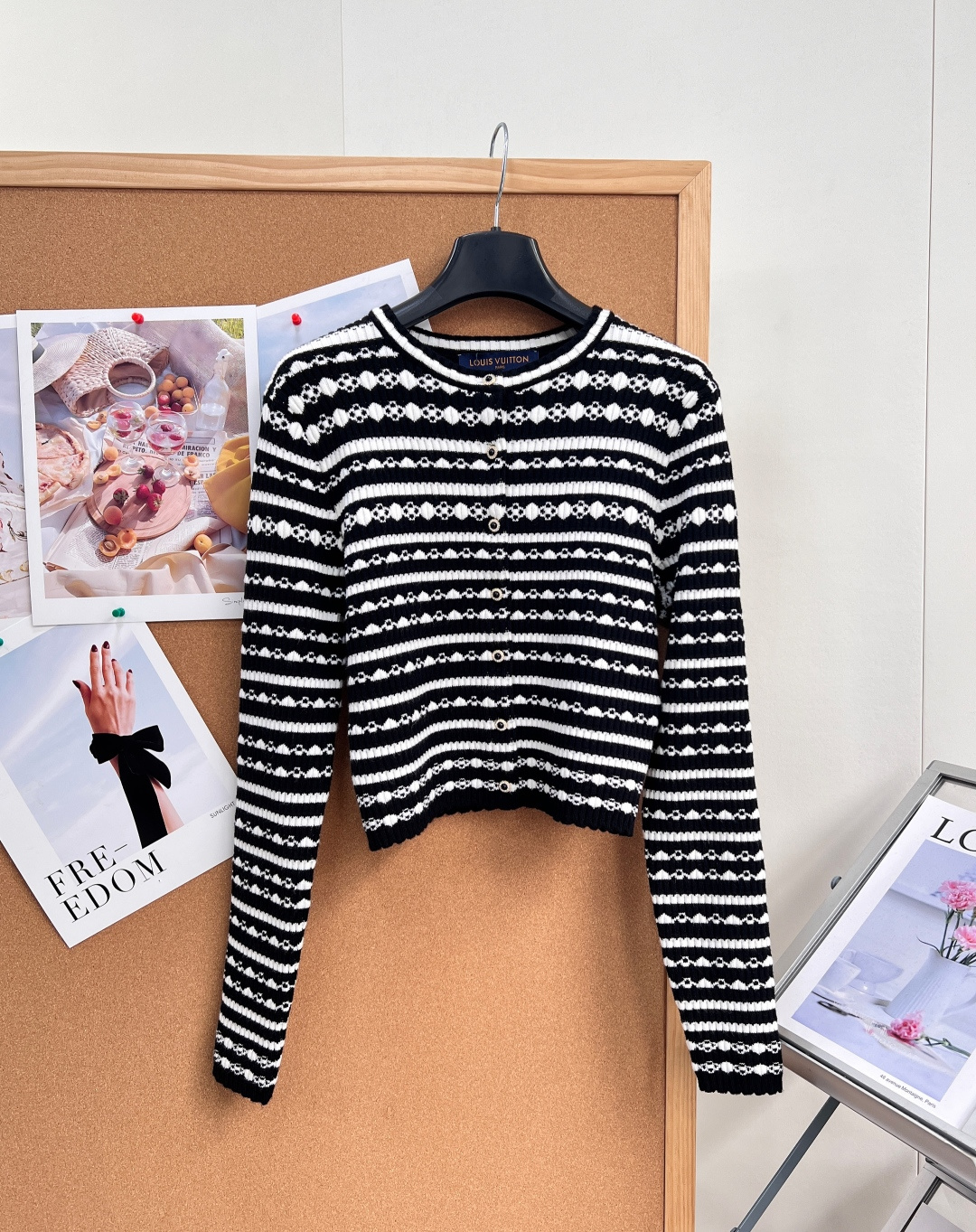 louis vuitton pearl striped knit cardigan