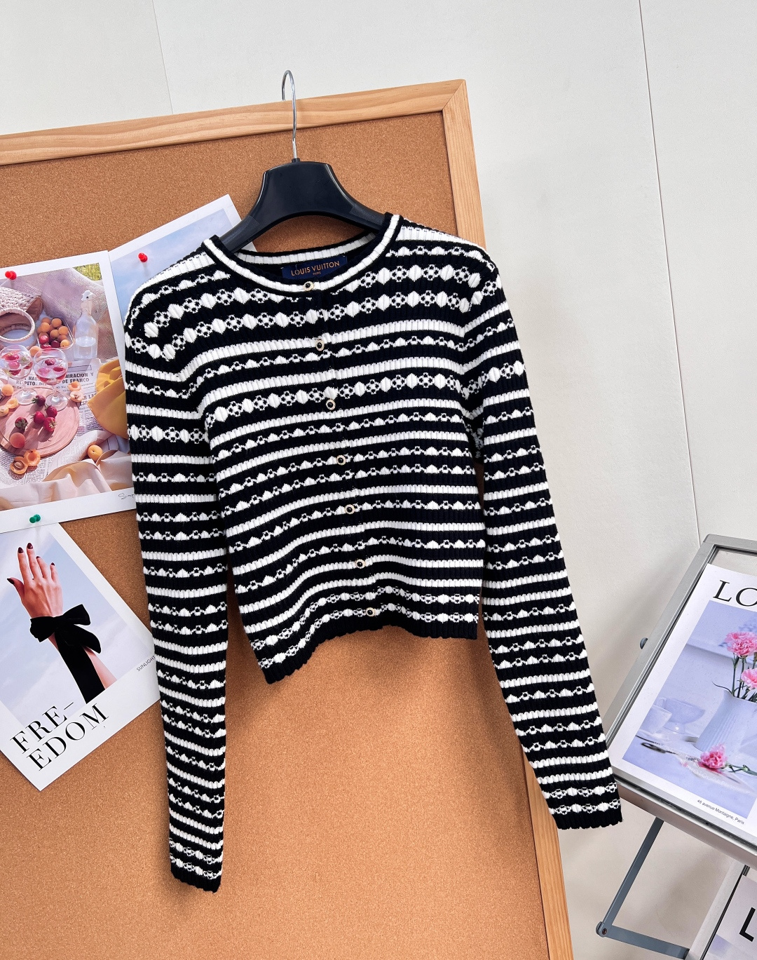 louis vuitton pearl striped knit cardigan