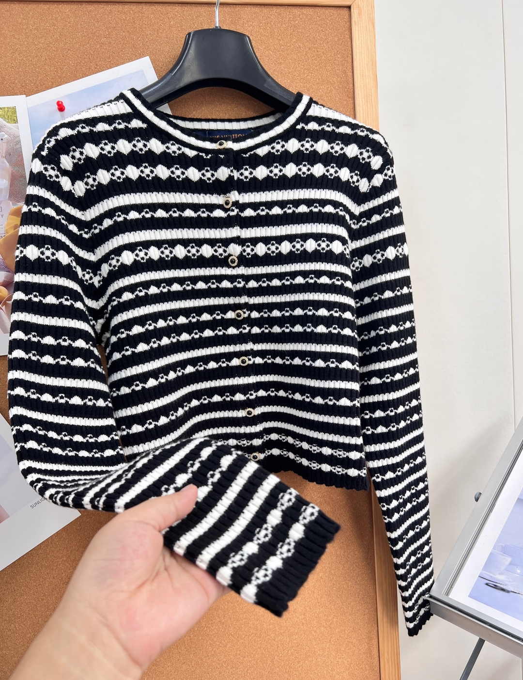 louis vuitton pearl striped knit cardigan