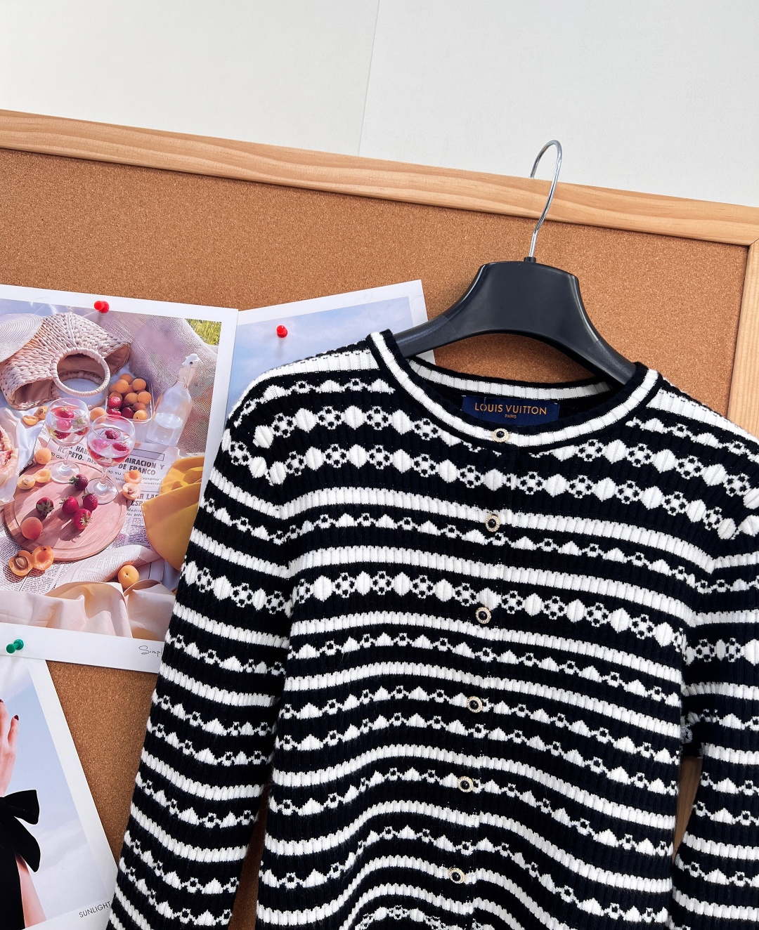louis vuitton pearl striped knit cardigan