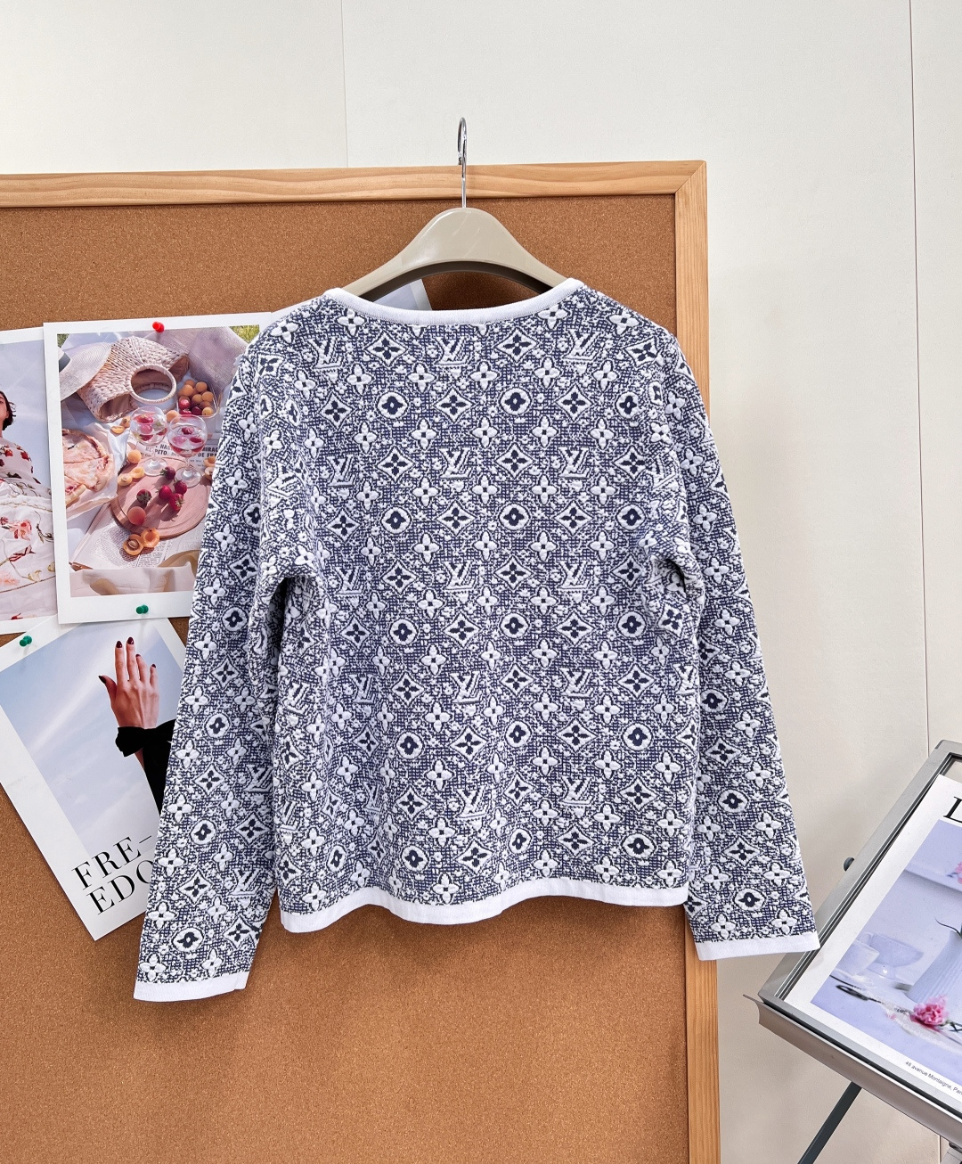 louis vuitton blue floral jacquard cardigan