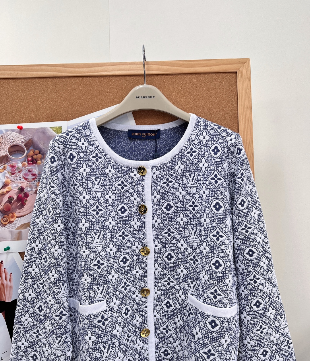 louis vuitton blue floral jacquard cardigan