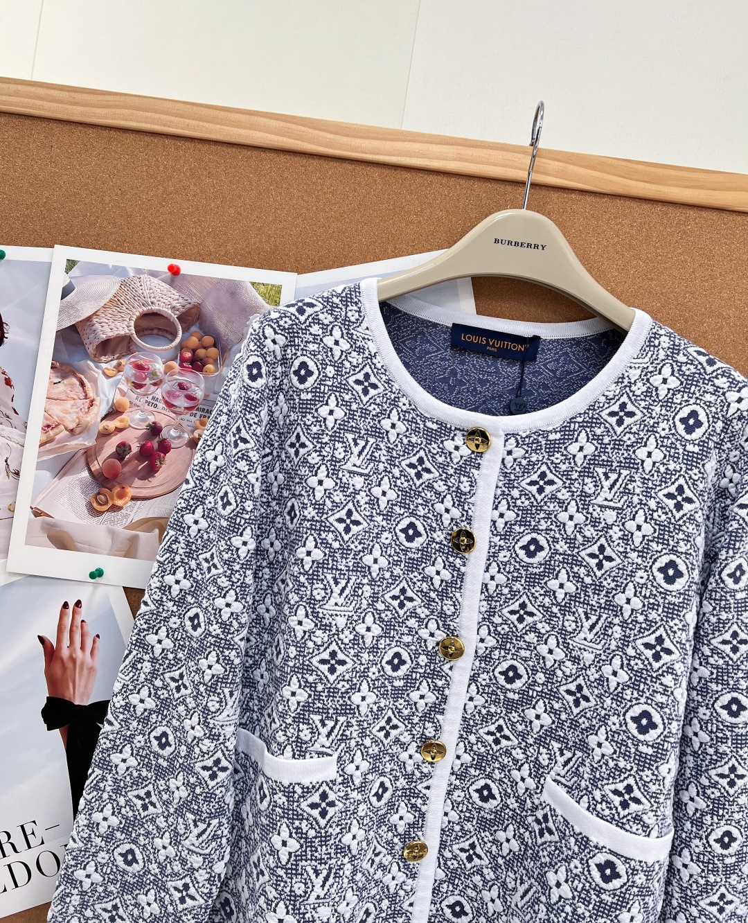 louis vuitton blue floral jacquard cardigan