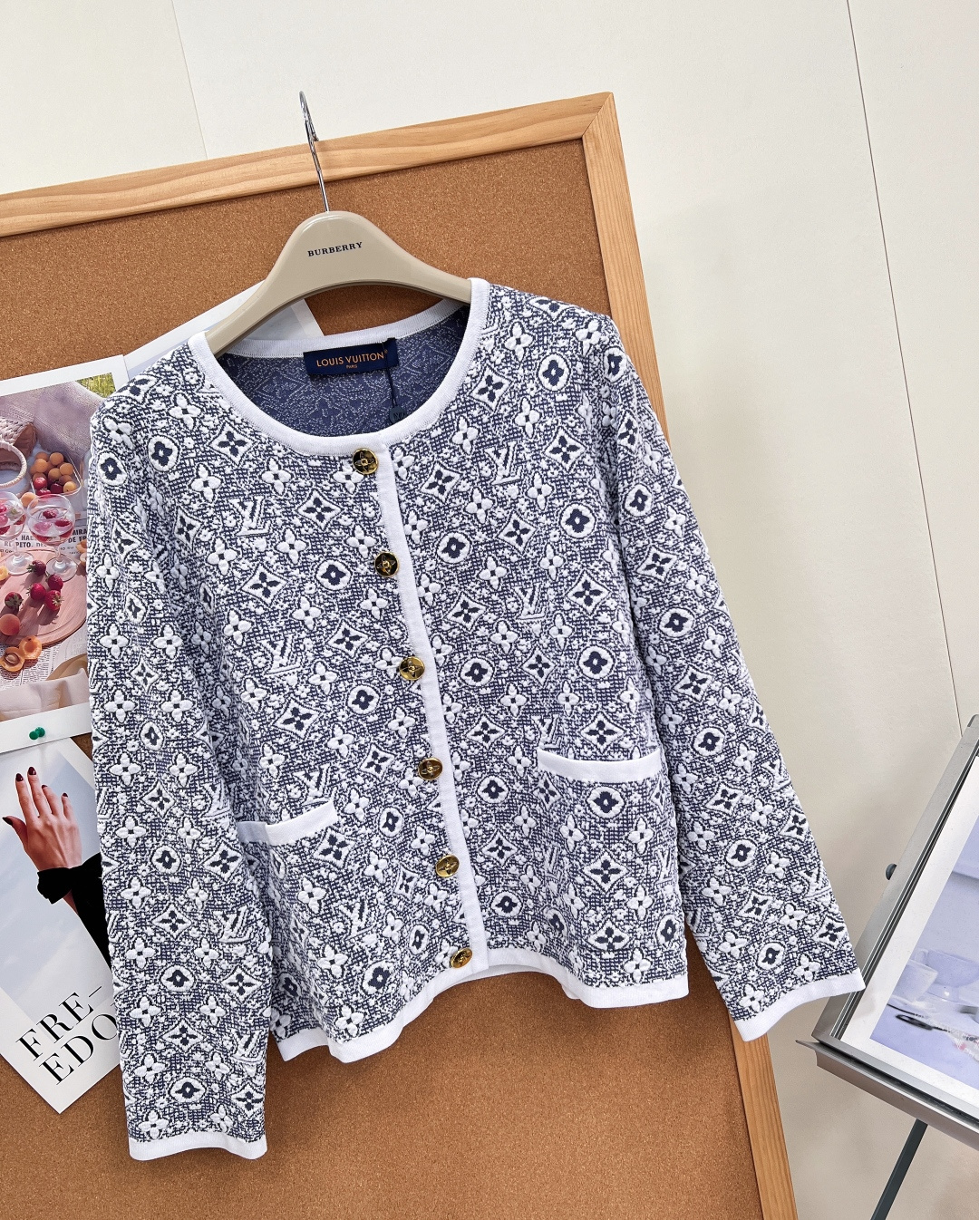 louis vuitton blue floral jacquard cardigan