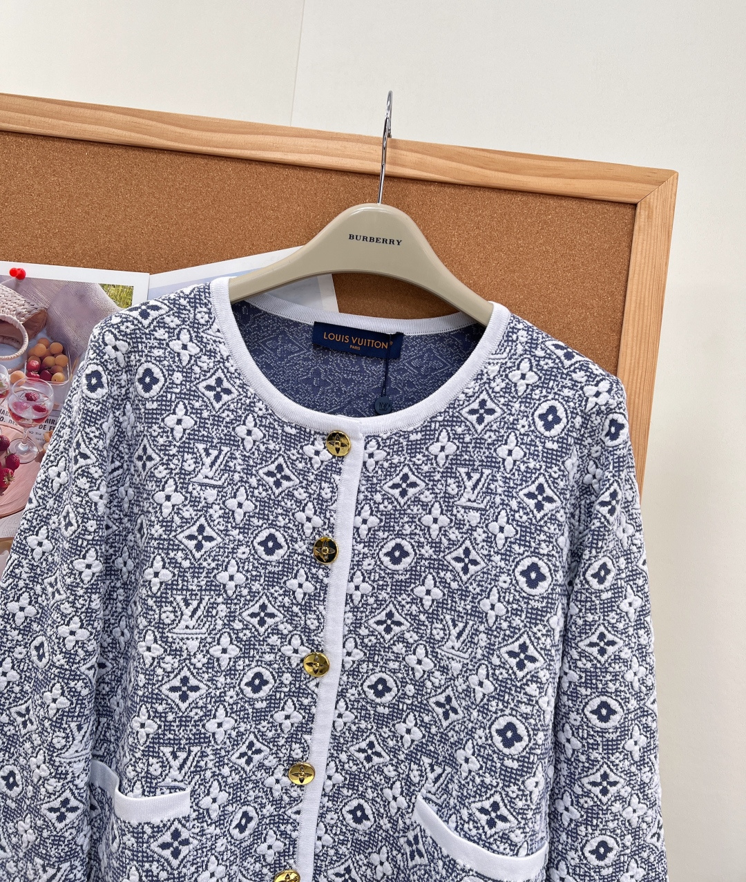 louis vuitton blue floral jacquard cardigan