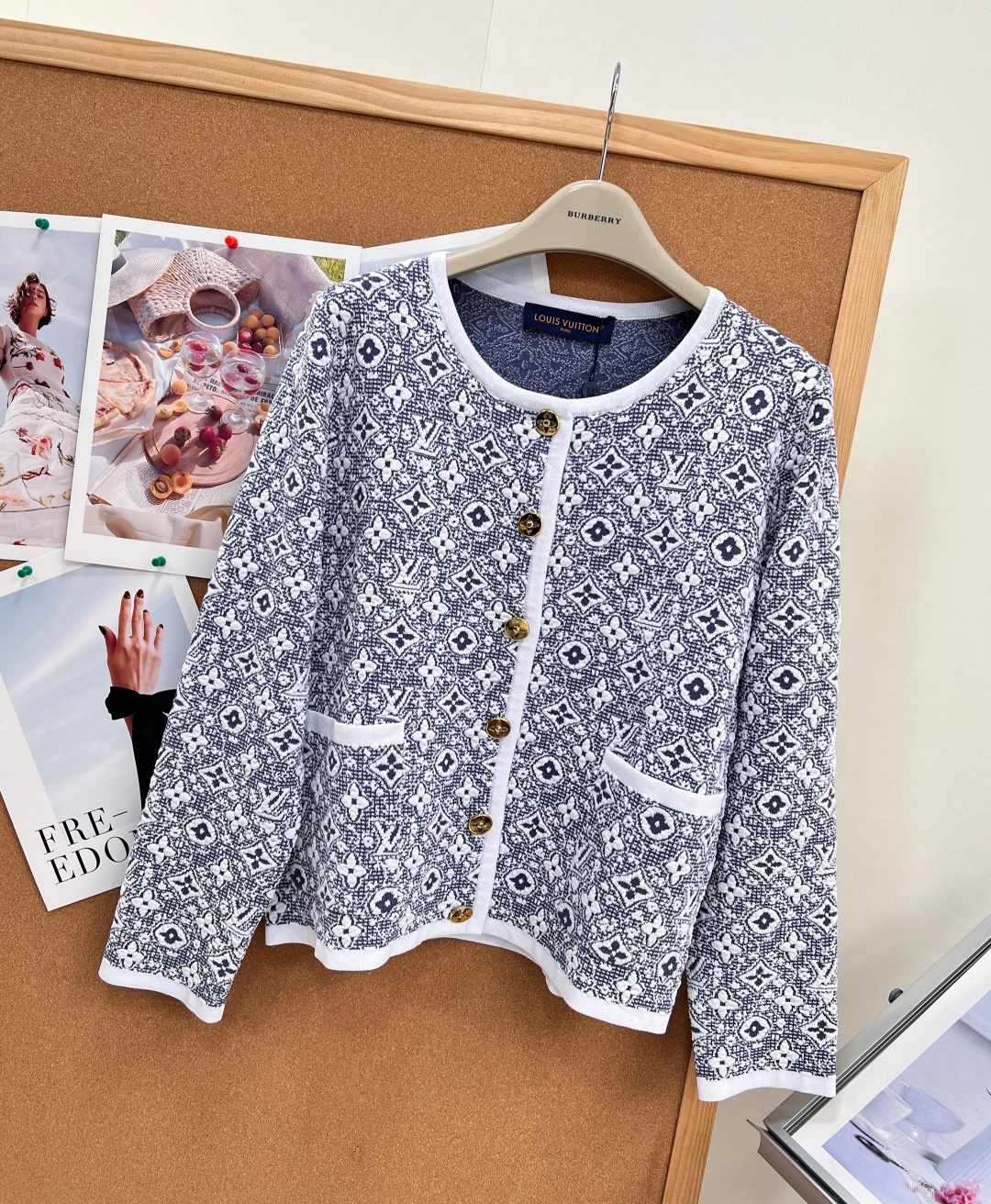 louis vuitton blue floral jacquard cardigan