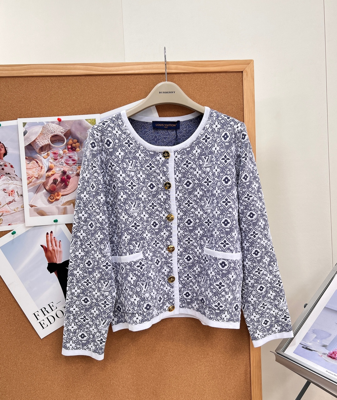 louis vuitton blue floral jacquard cardigan