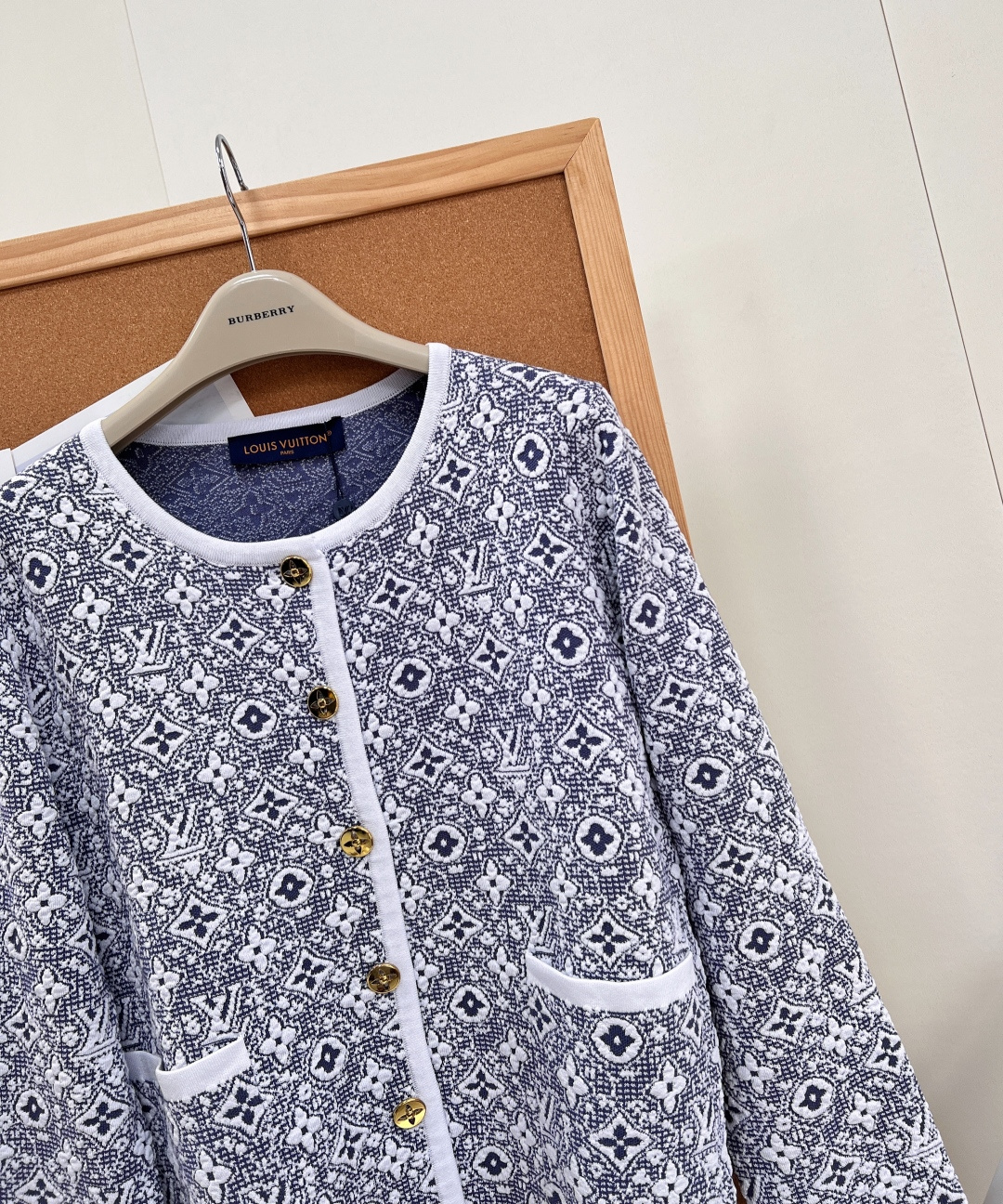 louis vuitton blue floral jacquard cardigan