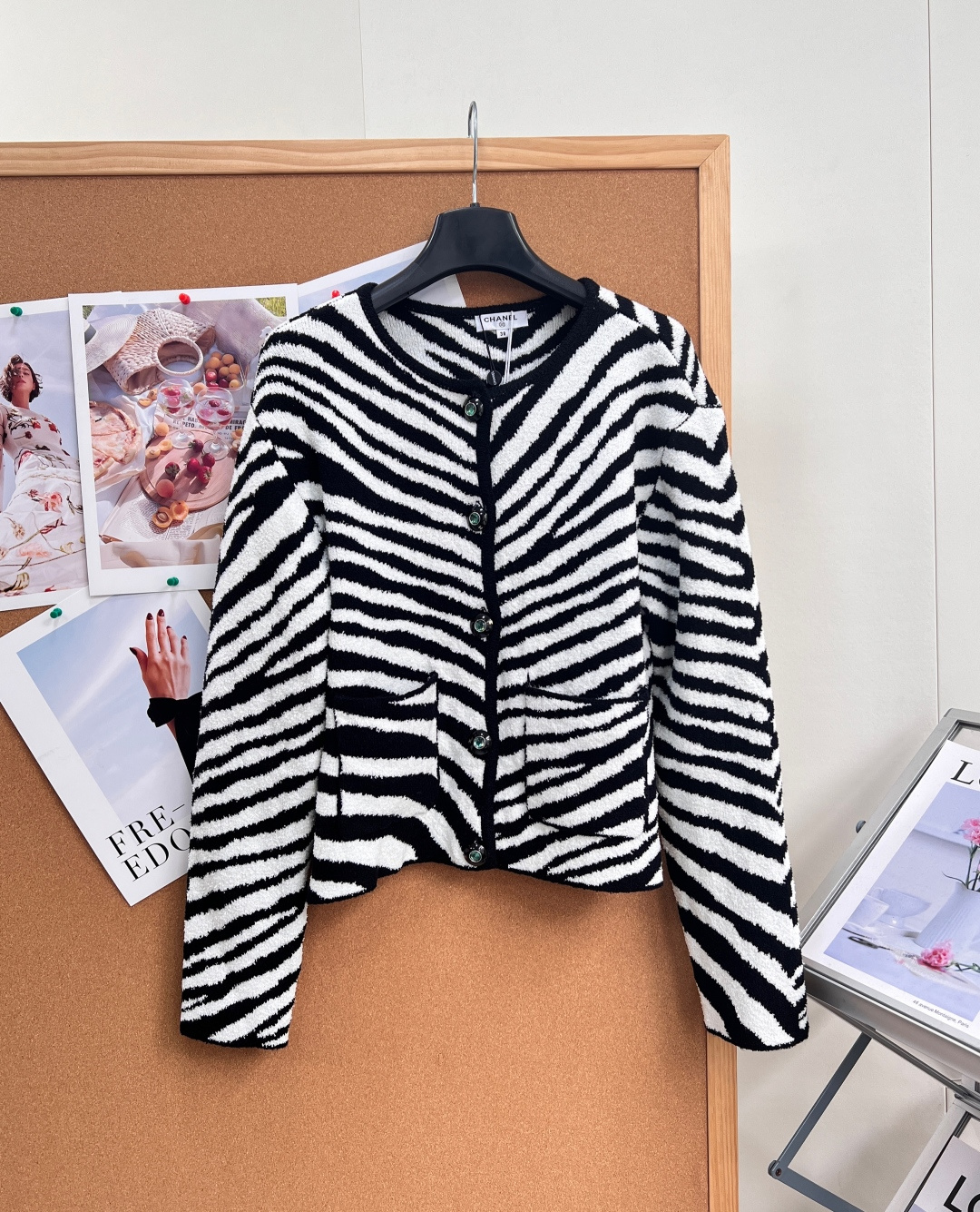 chanel zebra jacquard knit cropped cardigan