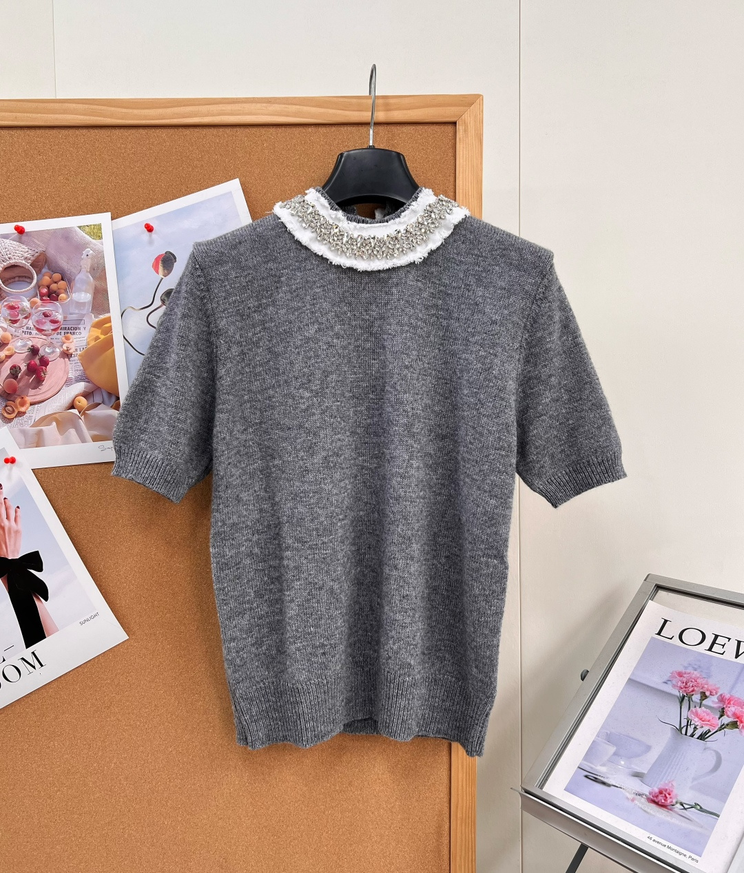 Prada Gray Collar Short Sleeve Sweater