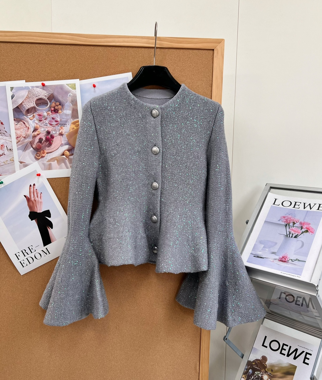 Dior Gray Bell Sleeve Peplum Jacket