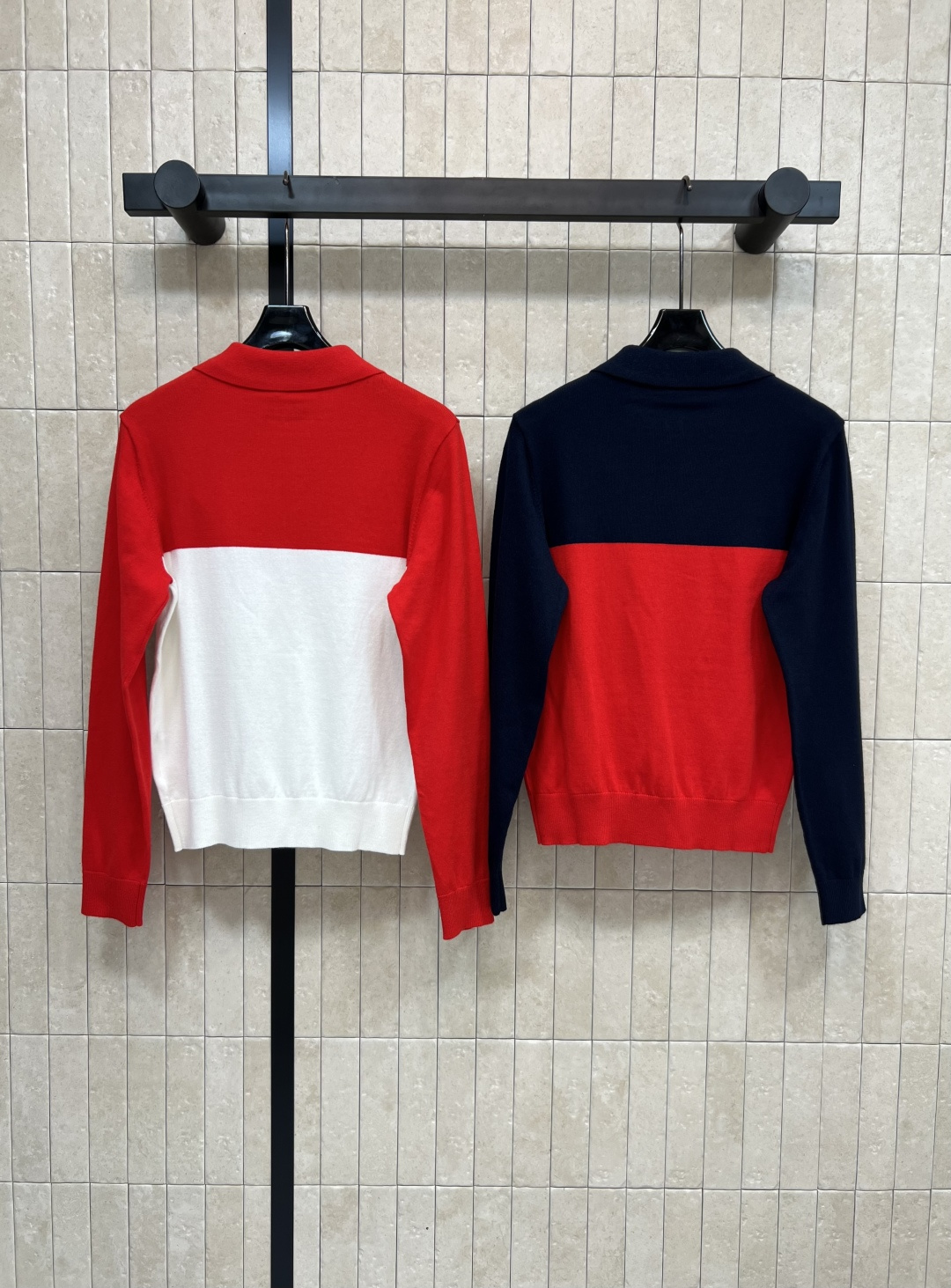 MIu家 25早秋新款 拼色针织Polo长袖衫 学院风减龄气质 叠搭绝绝子 简单的拼色设计 拉链Polo