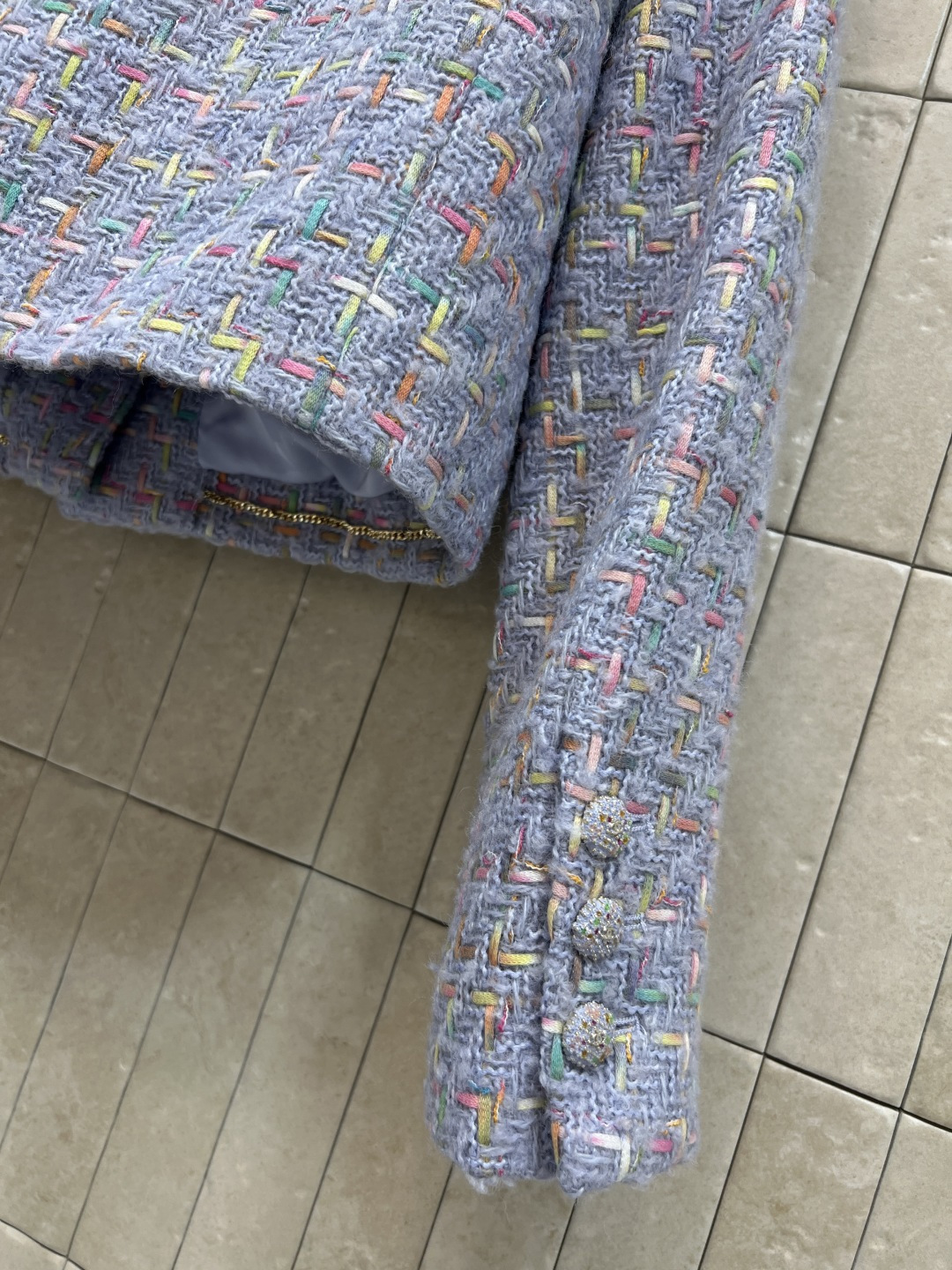 小香家 25秋冬新款 香芋紫粗花呢系列 圆领小外套+圆领多口袋外套+半身裙 定制香芋紫粗花呢面料超级有质