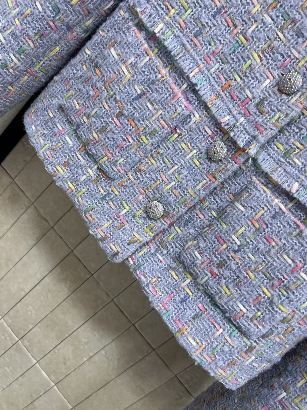 小香家 25秋冬新款 香芋紫粗花呢系列 圆领小外套+圆领多口袋外套+半身裙 定制香芋紫粗花呢面料超级有质