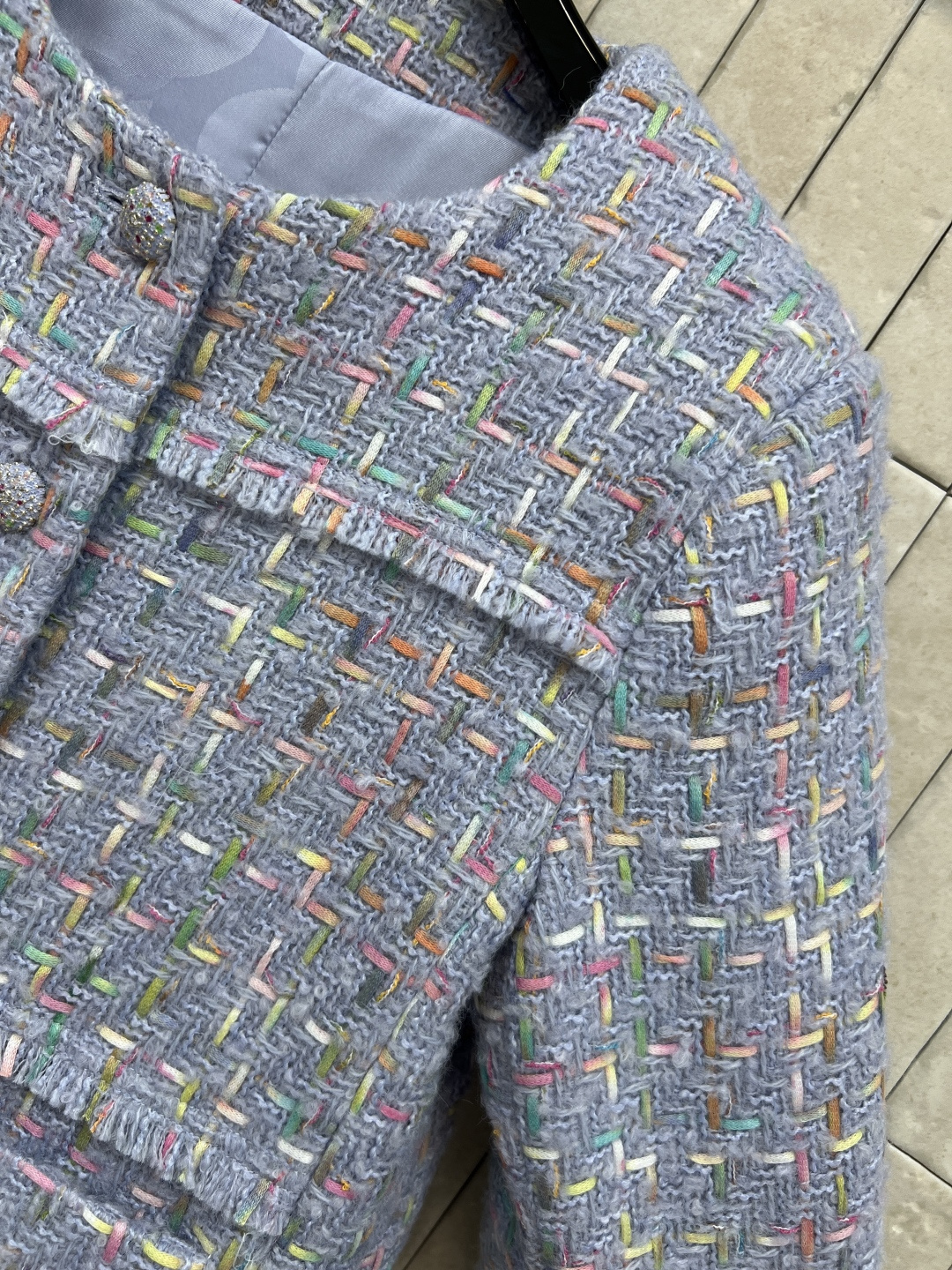 小香家 25秋冬新款 香芋紫粗花呢系列 圆领小外套+圆领多口袋外套+半身裙 定制香芋紫粗花呢面料超级有质