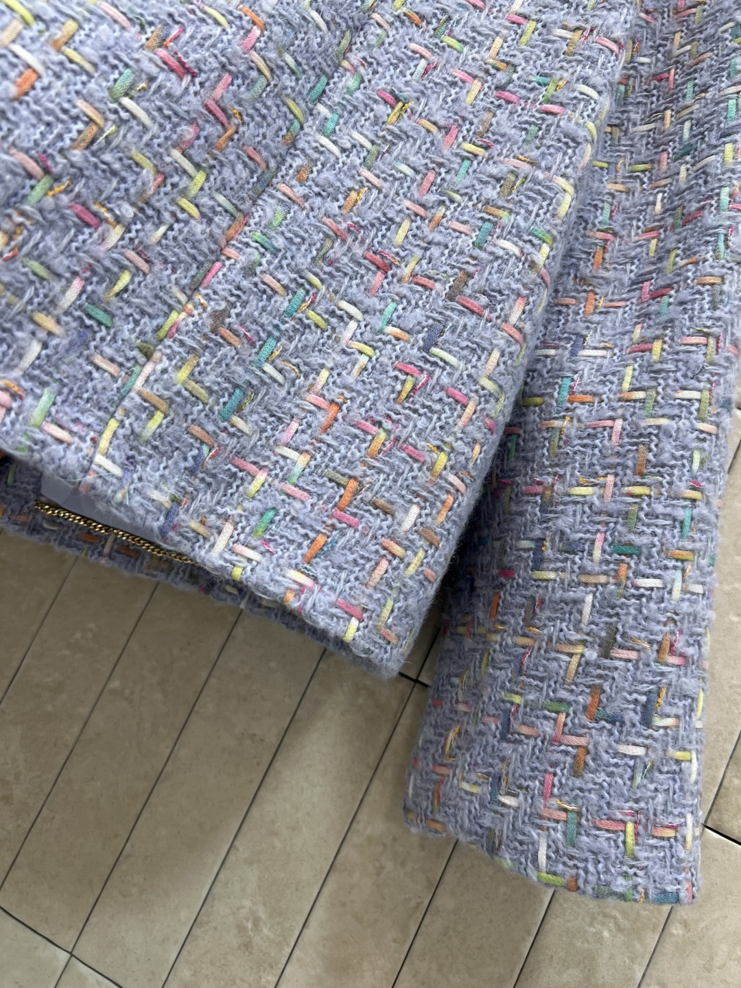 小香家 25秋冬新款 香芋紫粗花呢系列 圆领小外套+圆领多口袋外套+半身裙 定制香芋紫粗花呢面料超级有质